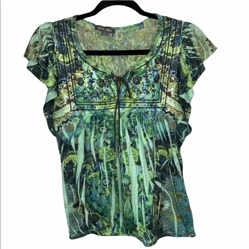 Roz & Ali Womens Boho Blouse Cap Sleeve Small